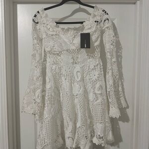 Fashion Nova White Lace Long Sleeve Dress